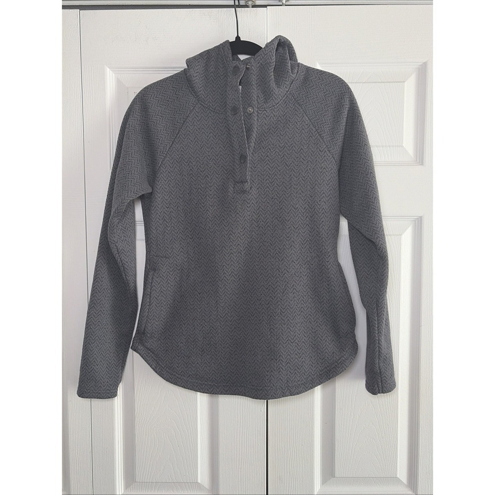 Columbia West Bend Hooded Pullover Womens Size S Gray Herringbone Fleece Cabin